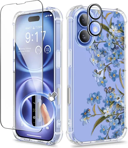 Miniatura 140 de GVIEWIN - Funda floral para iPhone 14 de 6.1 pulgadas, protector de pantalla + protector de lente de cámara, no se amarillenta, a prueba de golpes