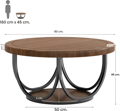 Miniatura 2 de Tribesigns Mesa auxiliar redonda con 2 niveles, mesa de cóctel circular de madera de 31.5 pulgadas con estante de almacenamiento y marco de metal