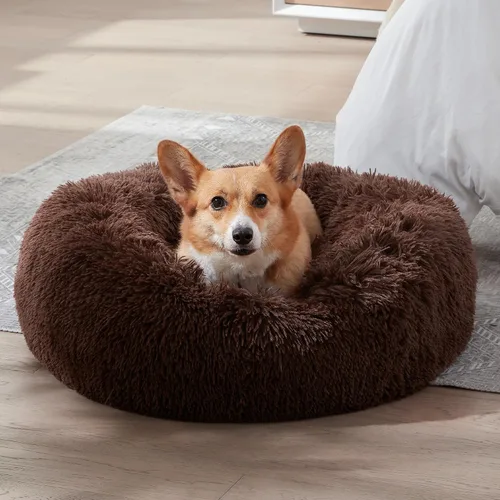 Miniatura 44 de WESTERN HOME WH Cama calmante para perros y gatos, dona acogedora anti-ansiedad, cama redonda cálida y acogedora de piel sintética, suave y azul