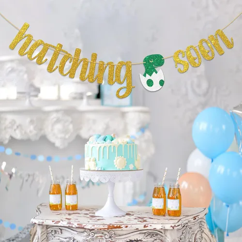 Miniatura 6 de Hatching Soon Banner de dinosaurio para baby shower para niños, suministros de fiesta de dinosaurios, pancarta de bienvenida para bebé, suministros