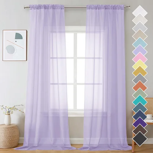 Miniatura 75 de OVZME - Cortinas traslúcidas blancas de 45 pulgadas de largo, 2 paneles, cortinas de gasa con bolsillo para barra para ventanas pequeñas, cada una