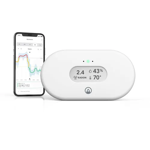 Airthings 2989 View Radon - Monitor de radón con detector de humedad y temperatura - Alimentado por batería, aplicación móvil, WiFi, alertas y