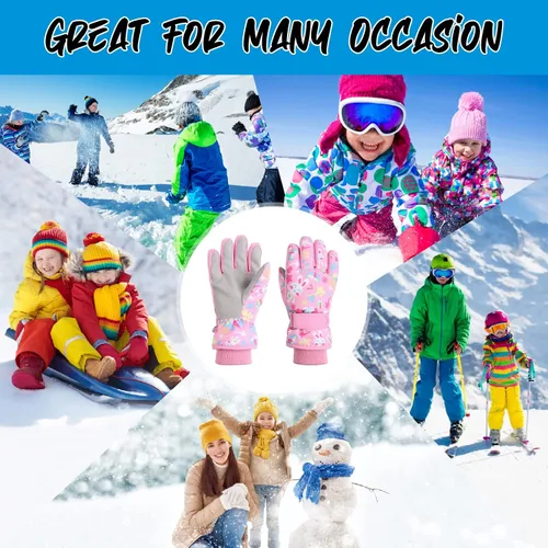 Miniatura 5 de JANGANNSA Guantes de esquí de invierno para niños y niñas, guantes de nieve para clima frío, guantes de esquí y snowboard impermeables con forro