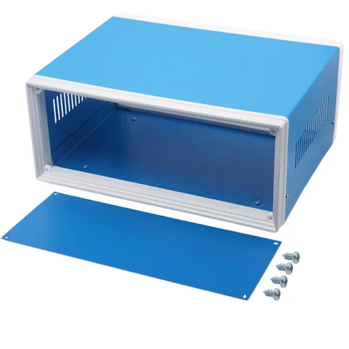 Zulkit Cajas electrónicas, caja de metal azul, para proyectos de bricolaje, caja de conexiones, caja preventiva (9.1 x 7.3 x 3.9 pulgadas)