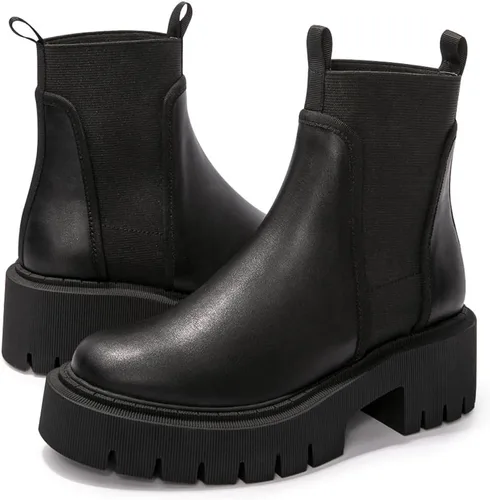 Miniatura 5 de FUNKYMONKEY Women's Chelsea Boot Lug Sole Mid Heel Fashion Ankle Bootie