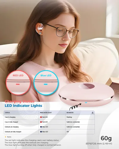 Miniatura 5 de Auriculares Bluetooth de oreja abierta, Bluetooth 6.0, auriculares de oreja abierta, tiempo de reproducción de 36 horas, gancho flexible para Rosa