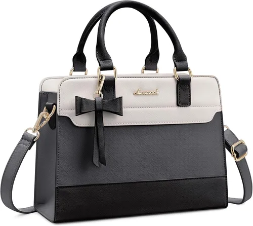 Miniatura 19 de LOVEVOOK Carteras para mujeres, Bolso tote de cuero y carteras, Bolso bandolera cruzado con asa superior con cremallera Negro/Blanco/Marrón