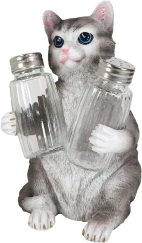 Miniatura 2 de Ebros Gift Gatito felino peludo de cristal para salero y pimentero, figura de 8.25 pulgadas de alto, loco para gatos, gatito, decoración de mascotas