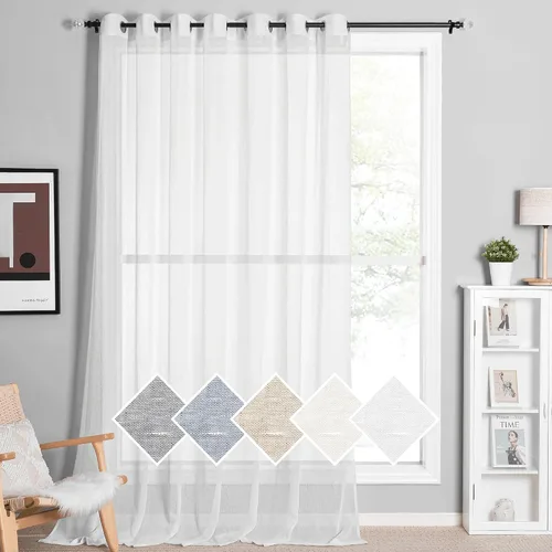 Miniatura 233 de NICETOWN Cortinas de lino traslúcidas con textura de lino de 84 pulgadas de largo, con ojales semitraslúcidos, tratamientos de ventana, privacidad