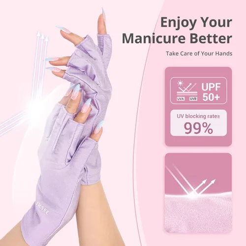 Miniatura 2 de Guantes UV AIRSEE para lámpara de uñas, guantes profesionales de protección UV UPF50+ para manicuras y arte de uñas, guantes sin dedos que protegen