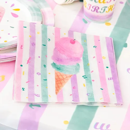 Miniatura 6 de WERNNSAI Suministros para fiestas de helados, desechables de 3 capas, con temática de helado dulce rosa, para cumpleaños o baby shower, almuerzo