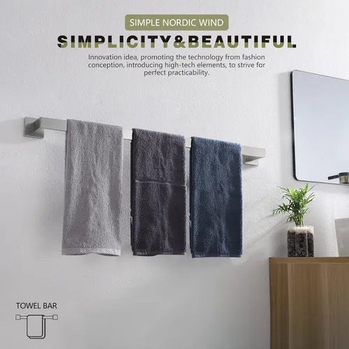 Miniatura 4 de KOKOSIRI Barra de Toalla Individual de 32 Pulgadas, Soporte de Toalla para Baño y Cocina, Toallero de Pared de Acero Inoxidable SUS304, Níquel Acero