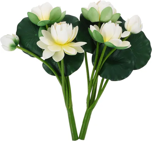 WINOMO 2 piezas de tallos de flores de loto artificiales de EVA, de plástico, realistas, ramos de flores sintéticas, arreglos florales, centro de