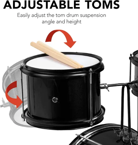 Miniatura 5 de Best Choice Products Juego de batería para principiantes de 3 piezas para niños y jóvenes, con taburete de trono, platillo, baquetas, pedal de Negro
