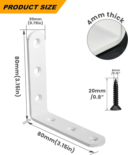 Miniatura 2 de Alise 4 soportes en L resistentes, soportes de esquina de 3.2 x 3.2 pulgadas, soportes flotantes blancos para estantes, soportes de montaje en pared
