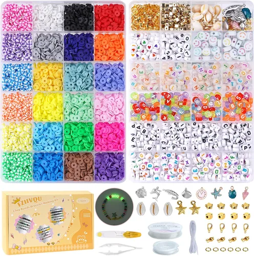 Miniatura 8 de FZIIVQU Juego de 6100 cuentas de arcilla para hacer pulseras para niñas, 24 colores, kit de cuentas de pulsera de amistad con cuentas de letras