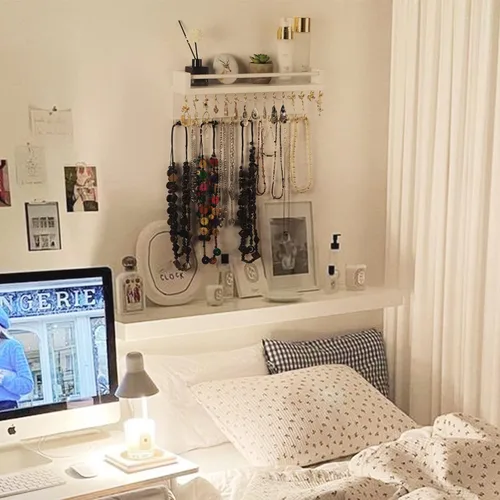 Miniatura 9 de Zhithink Organizador de joyas colgante para collares, ganchos de joyería con 30 ganchos, organizador de joyas montado en la pared para collares