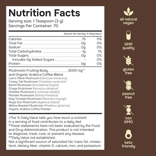 Miniatura 2 de Café de hongos – 9 hongos adaptogénicos – Melena de león orgánica, Chaga, Reishi, cola de pavo, café instantáneo – para claridad, enfoque, energía