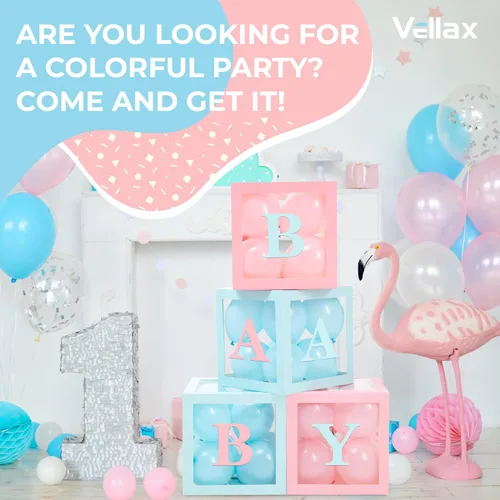 Miniatura 9 de Cajas de baby shower con letras - Cajas rosas y azules con globos rosas y azules - Juego de 44 piezas para revelación de género y decoración