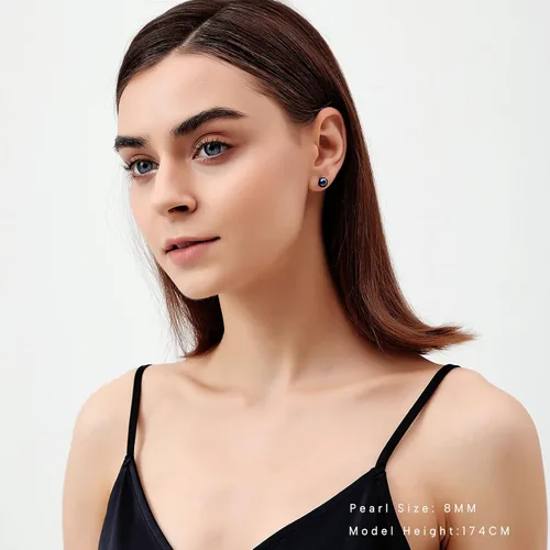 Miniatura 2 de YAMI Black/Grey/White Pearl Earrings, Real Cultured Pearl, 925 Sterling Silver Stud Earrings Plated with 18K Gold, Classic & Elegant Jewelry Gifts