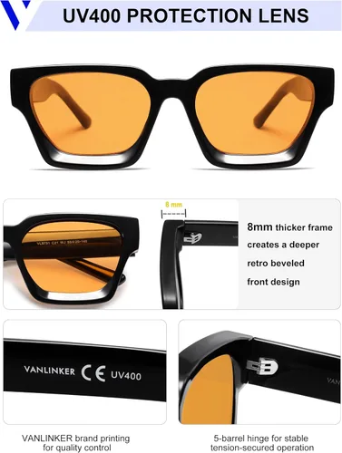 Miniatura 31 de VANLINKER Gafas de sol cuadradas gruesas para hombres y mujeres, retro, rectangulares, con protección UV400, VL9731