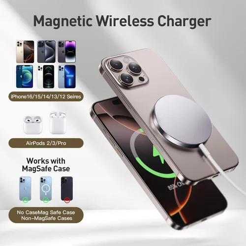 Miniatura 3 de Cargador inalámbrico magnético 2026, cargador rápido Apple Mag-Safe para iPhone17/16 Pro Max/16 Pro/15Pro Max/15 Plus/14/13/12/AirPods 3/2/Pro/Pro 2