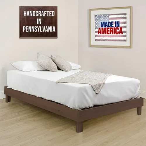 Miniatura 11 de Marco de cama de plataforma de madera maciza sin herramientas con listones, calidad fabricada en Pensilvania, Estados Unidos por artesanos