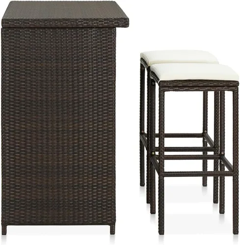Miniatura 3 de Juego de barras de 3 piezas de ratán sintético rectangular marrón con marco de acero, diseño moderno para interiores y exteriores, comedor y patio