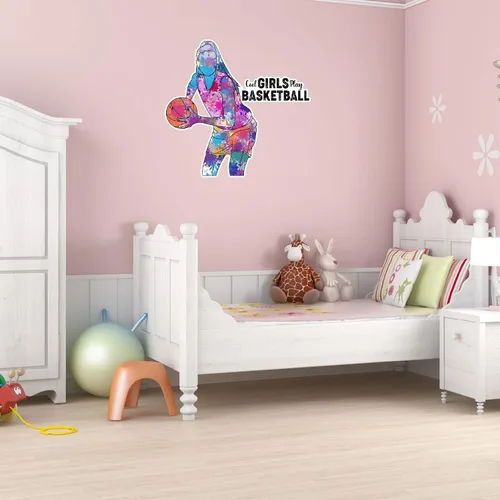 Miniatura 2 de Calcomanía deportiva para pared, diseño de acuarela con salpicaduras de baloncesto, para mujeres, jugadoras, arte genial, niñas, jugar baloncesto