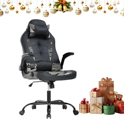 Miniatura 11 de Silla de juegos con reposacabezas y soporte lumbar, grande y alta, altura ajustable, silla ergonómica para juegos de PC en piel sintética Rosa