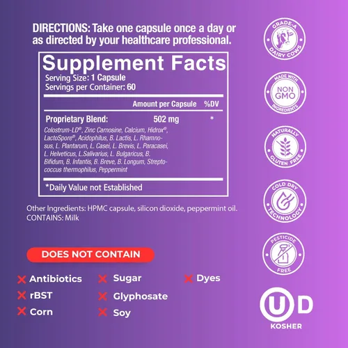 Miniatura 8 de GastroDefense Stomach Armor - Probiótico y preestable - Calostro liposomal LD mejorado. Las manchas beneficiosas colonizan y promueven la salud