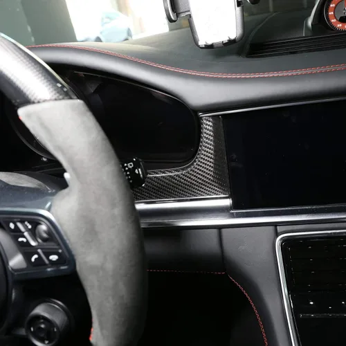 Miniatura 5 de YIWANG Cubierta de panel de decoración de consola central de fibra de carbono 100% real, 3 piezas para Porsche Panamera 2017-2020, accesorios