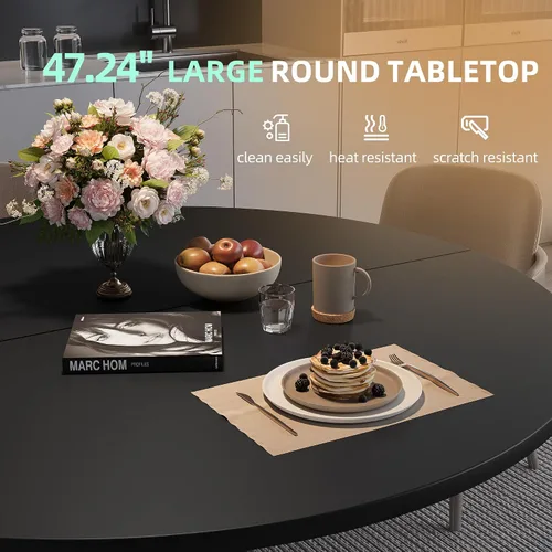 Miniatura 4 de Mesa de comedor redonda de 47.24 pulgadas para 4-6 personas, mesa de cocina redonda con parte superior de madera, mesas de pedestal de cena