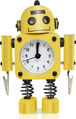 Miniatura 8 de Betus Reloj Despertador Robot Sin Tictac de Metal Inoxidable - Reloj Despertador con Luces Intermitentes en los Ojos y Clip de Mano (Rojo Rubí)