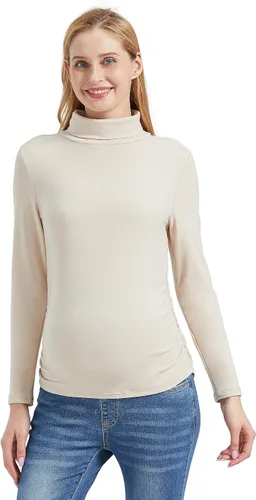 Miniatura 2 de Foucome Camisas de manga larga de cuello alto para maternidad, con forro polar, básicas, ajustadas, ropa interior térmica para embarazo