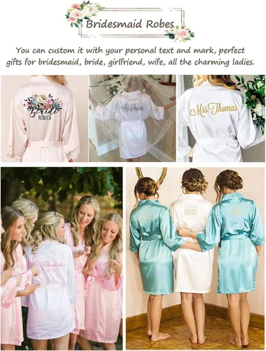 Miniatura 5 de SIORO - Albornoz de satén para mujer, sedoso kimono, para novia, damas de honor, boda, fiesta, salón, corto, XS-XXL