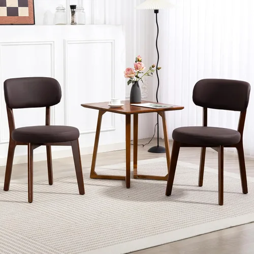 Miniatura 9 de Yilaywain - Sillas de comedor modernas de mediados de siglo con marco de madera de caucho, tapizado de piel sintética negra, capacidad