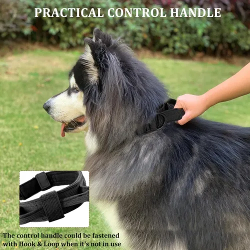 Miniatura 5 de Collar táctico para perros con asa - Collar de entrenamiento militar ajustable de nailon suave y hebilla de metal resistente para perros medianos