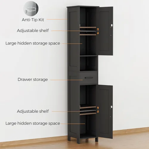 Miniatura 4 de HOMHEDY - Armario alto de 67 pulgadas con 2 puertas tipo granero, 1 cajón, estantes ajustables, unidad estrecha para baño, sala de estar, entrada