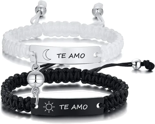 Miniatura 15 de MEALGUET Pulseras de ID Personalizadas para Parejas Grabado Personalizado Hecho a Mano Cuerda Trenzada Pulsera de Muñeca para Hombres Mujeres