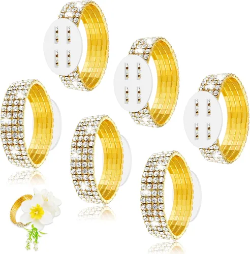Miniatura 14 de Junkin 6 pulseras de ramillete con diamantes de imitación, elásticas, para decoración de bodas, bailes de graduación, aniversario (plateado)