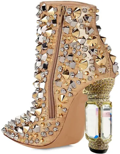 Miniatura 76 de FSJ Botas de tacón alto con punta puntiaguda para mujer, con tacón alto, con cremallera lateral brillante, estilo casual, para uso diario, zapatos