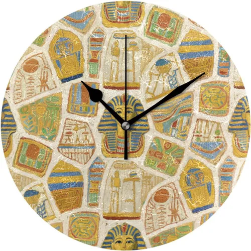 Pintura de arte beige egipto retro 10 pulgadas redondo niños habitación reloj de pared no tictac moderno para oficina aula comedor reloj para cocina
