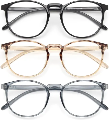Miniatura 20 de IBOANN - Lentes con filtro de luz azul para mujeres y hombres, paquete de 3 unidades, armazón redonda estilo retro a la moda, lentes falsos vintage