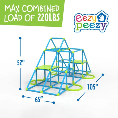 Miniatura 7 de Eezy Peezy Mega Pirámide Barras de Mono Torre de Escalada Activa Diversión al Aire Libre para Niños de 3 a 8 Años, Azul/Verde Azul y verde