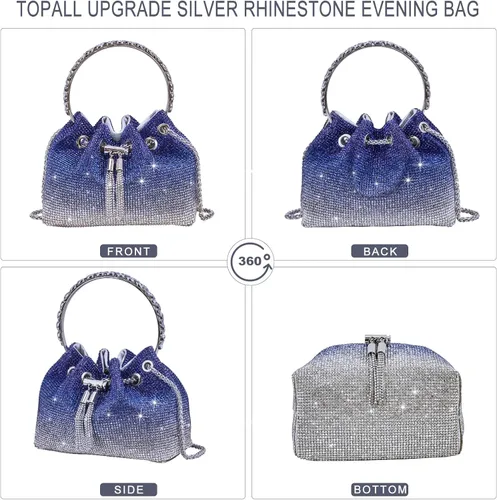 Miniatura 4 de Bolso de noche con diamantes de imitación para mujer, bolso de mano plateado con diamantes brillantes para mujer, fiesta, club, boda, baile