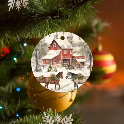 Miniatura 7 de Adorno navideño de caballos de granja, regalo para amantes de los caballos, de porcelana de doble cara, adorno de 3 pulgadas para árbol de Navidad