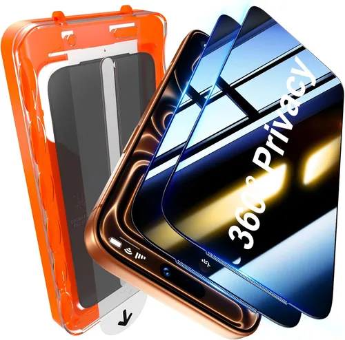 Miniatura 10 de UniqueMe Paquete de 2 protectores de pantalla de privacidad para iPhone 16 Pro/iPhone 17, [grado militar inastillable y dureza 9H+] Pantalla de Negro