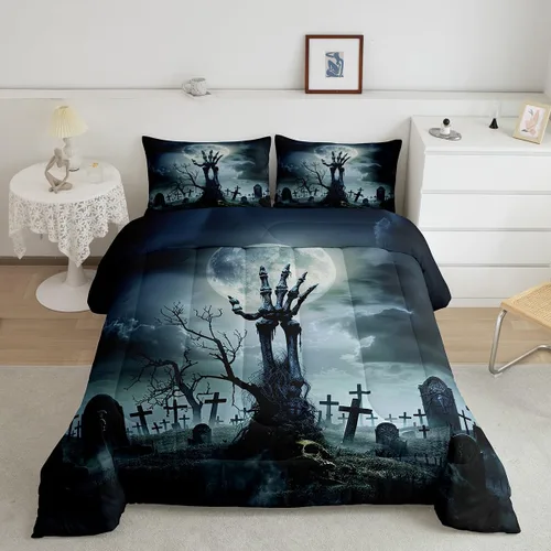 Miniatura 44 de Juego de edredón rosa con temática de Halloween, tamaño individual, edredón de farol de calabaza para adolescentes, juego de ropa de cama de Multi