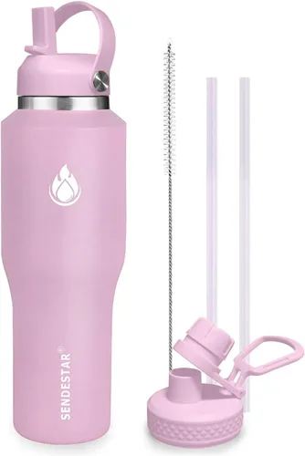 Miniatura 28 de SENDESTAR Botella de agua de acero inoxidable de 40 onzas (fría durante 48 horas, caliente durante 24 horas), botella aislada al vacío de doble Gris